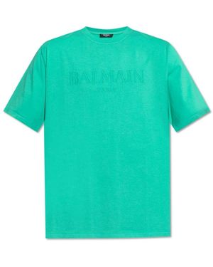 Balmain T-Shirt Mit Gesticktem Logo - Grün