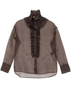 D.exterior Overhemden ,Bruin ,Organza Organza Zijden Blouse Met Ruches