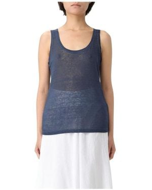 120% Lino Sleeveless Tops - Blue