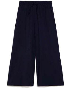 Max Mara Broeken ,Blauw ,Wol Blauwe Wijde Pijp Broek Van Wol