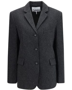Ganni Jassen ,Grijs ,Wol Pinstripe Wol Blazer - Zwart