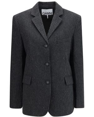 Ganni Jassen ,Grijs ,Wol Pinstripe Wol Blazer - Zwart