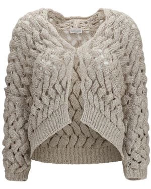 Brunello Cucinelli Offener Pailletten-Strickjacke - Braun