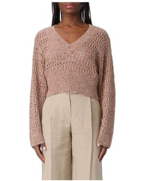 Brunello Cucinelli Glitzernde Zopfstrickpullover - Braun