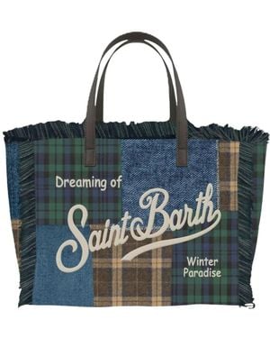 MC2 Saint Barth Tassen ,Veelkleurig ,Denim Colette Wool Patchwork Denim Tartan - Blauw