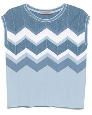 D.exterior Blaue Chevron-Strick Metallic Weste