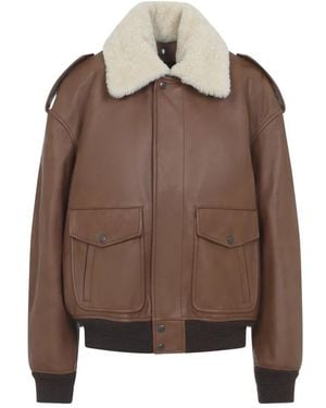 Saint Laurent Bomberjacke Aus Genarbtem Leder Und Lammfell - Braun