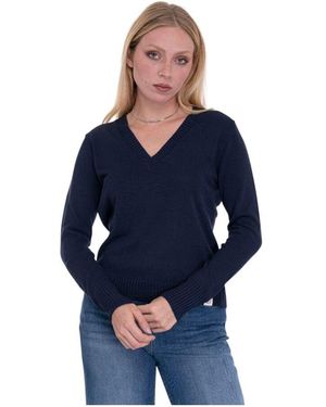 Peuterey Rippstrick V-Ausschnitt Pullover Mit Logo - Blau