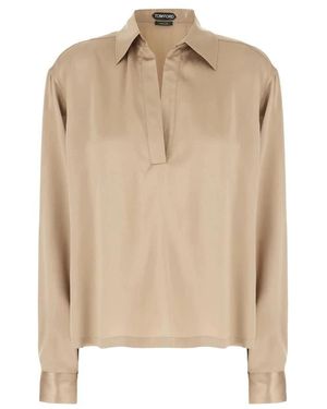 Tom Ford Overhemden ,Zijde Stretch Blouse - Naturel