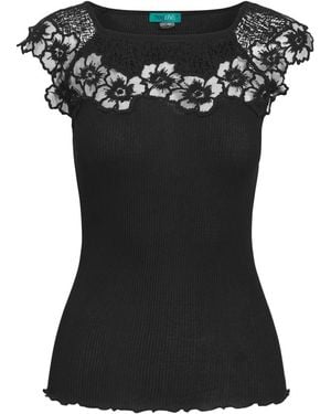 Tooche Schwarze Spitzenärmellose Bluse
