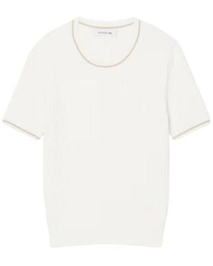 Lacoste Truien & Vesten ,Wit ,Katoen Kabelgebreide Trui Met Korte Mouwen