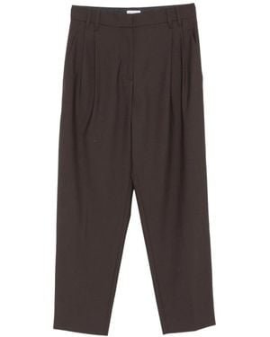 Brunello Cucinelli Broeken ,Bruin ,Wol Rechte Wollen Broek Met Plooien - Grijs