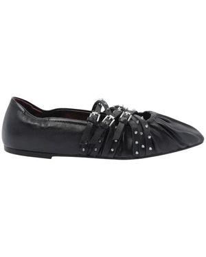 Ash Brendah Pointed-Toe Buckle Flat - Zwart