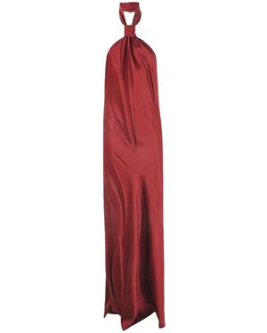 Ann Demeulemeester Kleedjes ,Rood ,Satijn Ingeborg X Lange Gestrikte Jurk Met Rugsleep