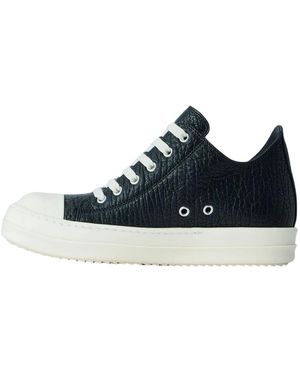 Rick Owens Schoenen ,Zwart ,Leer Textured Leather Low-Top Sneakers