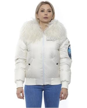 MR & MRS Bestickte bomberjacke mit pelzkapuze - Weiß