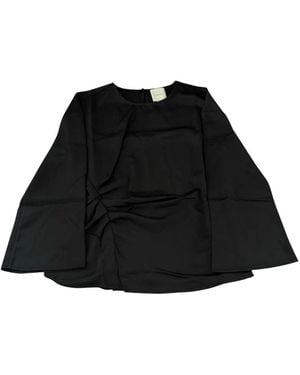 Calvin Klein Overhemden ,Zwart ,Satijn Matte Satin Ls Ruched Top