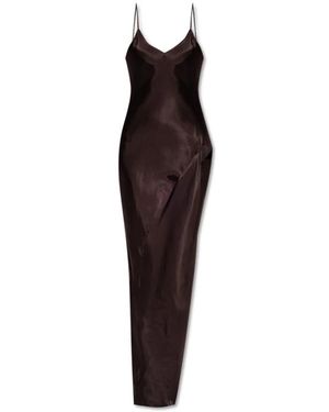 Vetements Kleedjes ,Bruin ,Satijn Lange Satijnen Jurk Met Een Split - Zwart