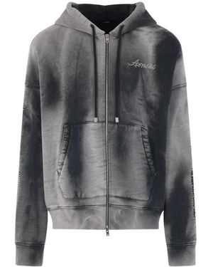 Amiri Hoodies & Sweatvesten ,Zwart ,Embellished Logo Zip-Up Hoodie - Grijs