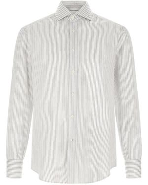 Brunello Cucinelli Overhemden ,Veelkleurig ,Katoen Gestreepte Knoopsluiting Shirt - Wit