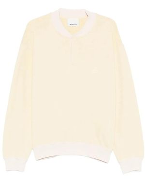 Isabel Marant Hoodies & Sweatvesten ,Geel ,Sweatshirt Met Geborduurd Logo En Kraag - Naturel