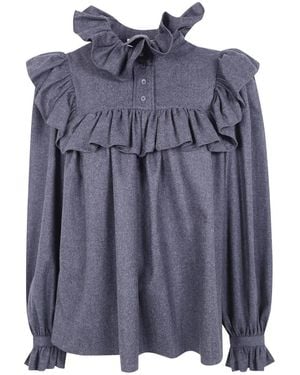 Chloé Overhemden ,Grijs ,Blouse Met Wijde Mouwen - Blauw