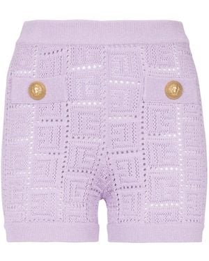 Balmain Monogrammierte Lochstrick-Minishorts - Lila