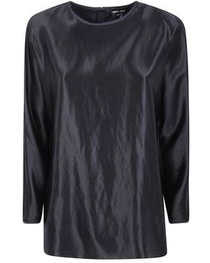 Giorgio Armani Tops ,Zwart ,Satijn Blouse Van Tussah Zijdesatijn