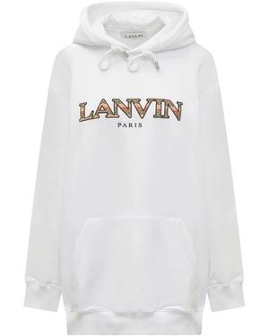Lanvin Hoodies & Sweatvesten ,Wit ,Katoen Oversized Logo Hoodie Sweatshirt