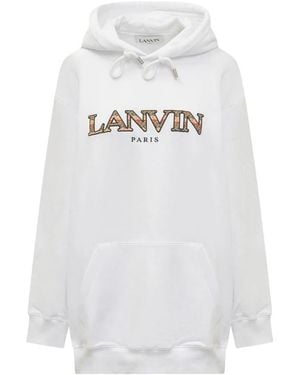Lanvin Hoodies & Sweatvesten ,Wit ,Katoen Oversized Logo Hoodie Sweatshirt
