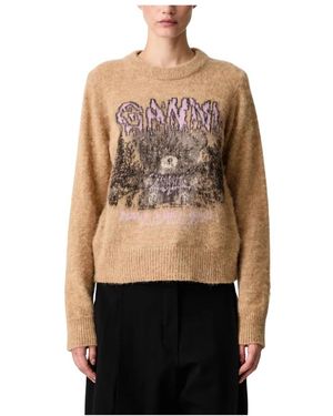 Ganni Truien & Vesten ,Bruin ,Wol Brushed Alpaca Teddy Trui - Zwart