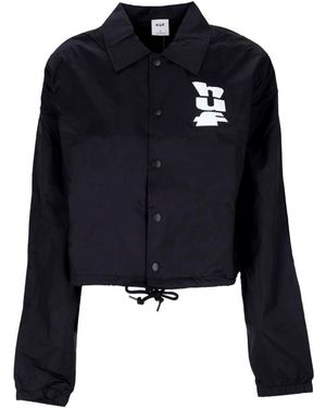 Huf Jassen ,Zwart ,Polyester Zwarte Crop Coach Jas Waterafstotend