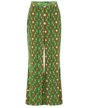 CAMILLA Broeken ,Veelkleurig ,70's Geïnspireerde Groene Geometrische Flare Broek