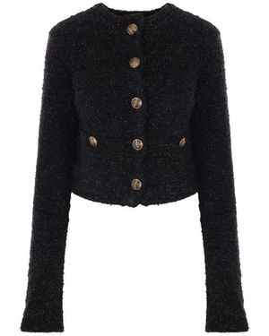 Balenciaga Truien & Vesten ,Zwart ,Katoen Bouclé Vest Met Bb Logo Knopen