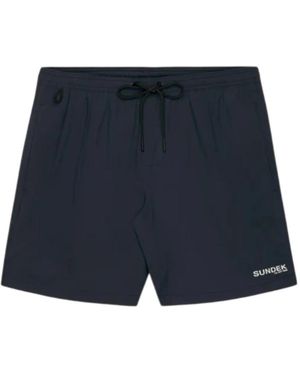 Sundek Korte Broeken ,Blauw ,Polyester Stretch Zwemboxer Met Afneembaar Telefoonzakje