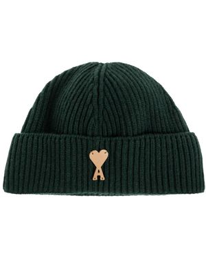 Ami Paris Accessoires ,Groen ,Wol Merino Wool Beanie