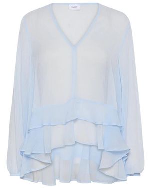 Saint Tropez Blaue Kaschmirbluse Mit Rüschen