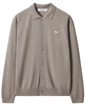Maison Kitsuné Profile Fox Comfort Polo Cardigan - Braun