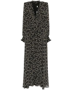 Babylon Kleedjes ,Zwart ,Maxi-Jurk Met Kettingprint En V-Hals