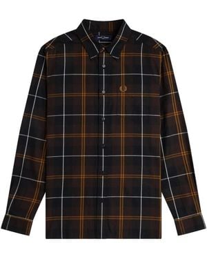 Fred Perry Hemd Aus Reiner Baumwolle Im Twill-Gewebe Mit Dezentem Schottenkaro - Schwarz