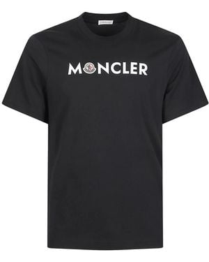 Moncler Tops ,Blauw ,Logo T-Shirt - Zwart