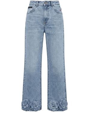 Philipp Plein Jeans ,Blauw ,Denim Jeans Straight Cut Roses