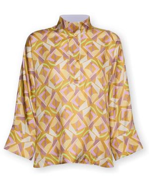 Elena Miro Overhemden ,Veelkleurig ,Tweed Viscose Blouse Met Print - Metallic