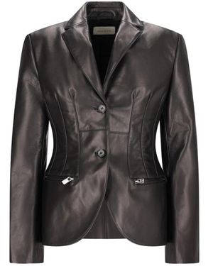 Magda Butrym Klassieke Leren Blazer - Zwart