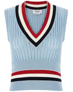 Thom Browne Truien & Vesten ,Blauw ,Katoen Rwb Cropped Knit Vest