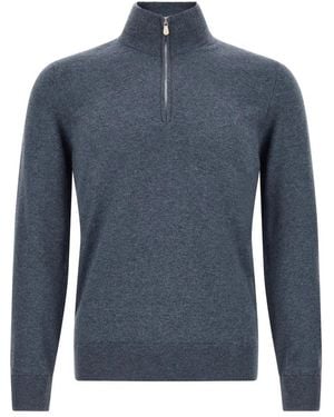 Brunello Cucinelli Cashmere Trui Met Halve Rits - Blauw