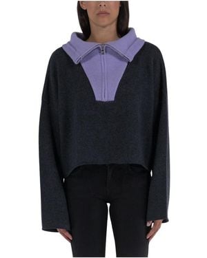 JW Anderson Cropped Funnel Neck Zip Jumper - Blau