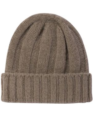 Beams Plus Braune Gerippte Cashmere Beanie Mütze