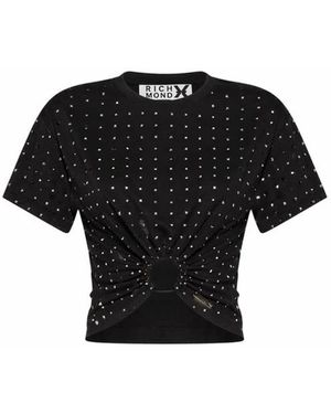 RICHMOND Tops ,Zwart ,T-Shirt Met Decoratieve Applicaties En Geplooide Details