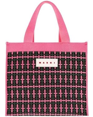 Marni Tassen ,Veelkleurig ,Grote Shopper Tas Van Gevlochten Jacquard - Rood